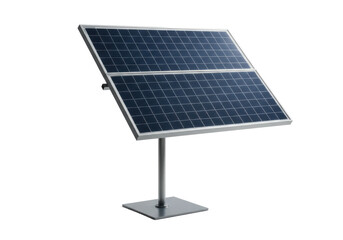 Single solar panel on a stand, isolated on white background