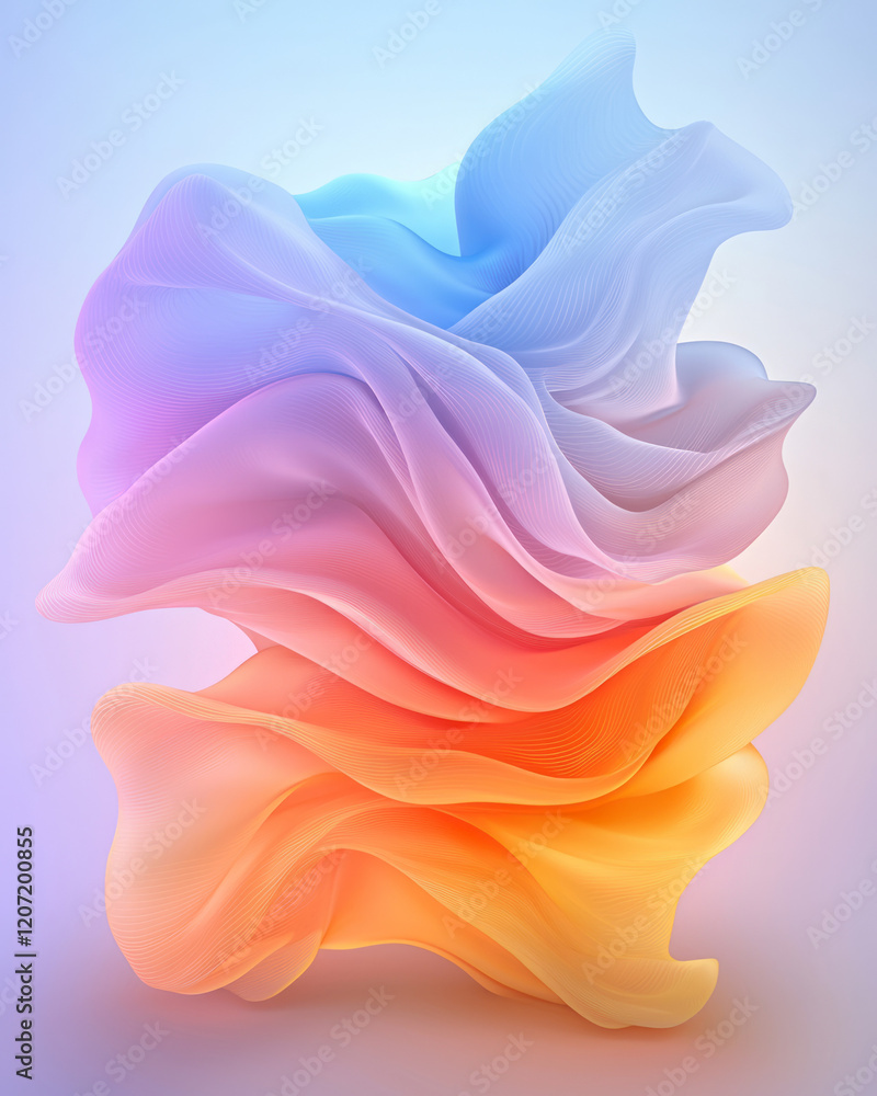 Poster a serene abstract composition of smooth, colorful waves with gradient vibrancy, creating a peaceful 
