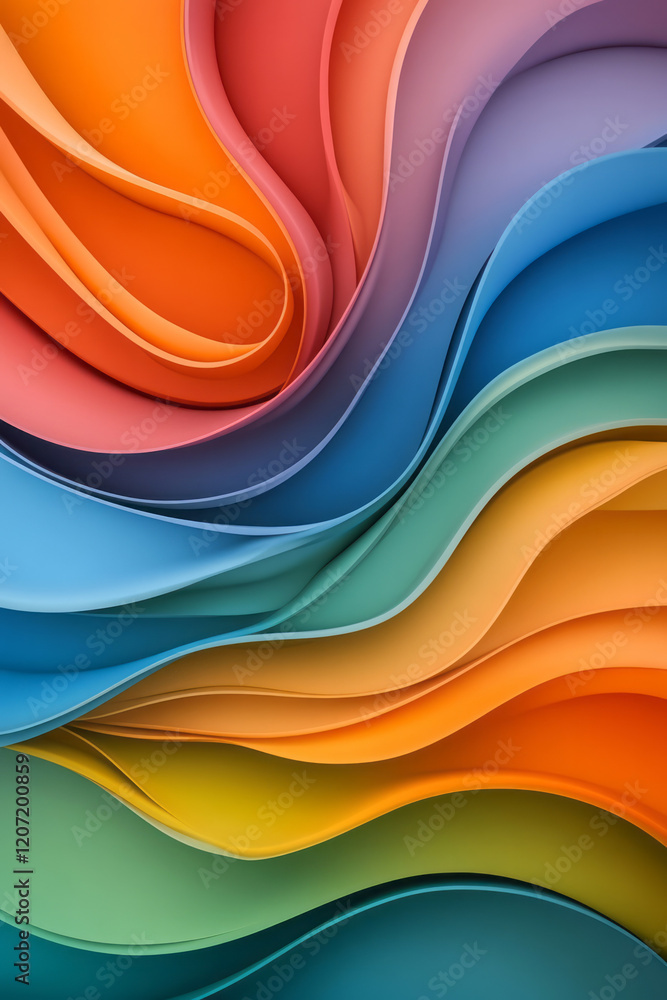 Poster An artistic abstract scene of flowing colorful waves with gradient vibrancy, creating a dynamic and visually engaging composition,