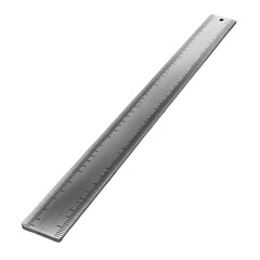 Steel ruler with a brushed finish, isolated on pure white.