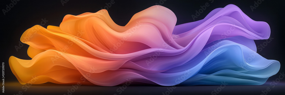 Poster a mesmerizing abstract pattern of flowing colorful waves with gradient vibrancy, creating depth and 