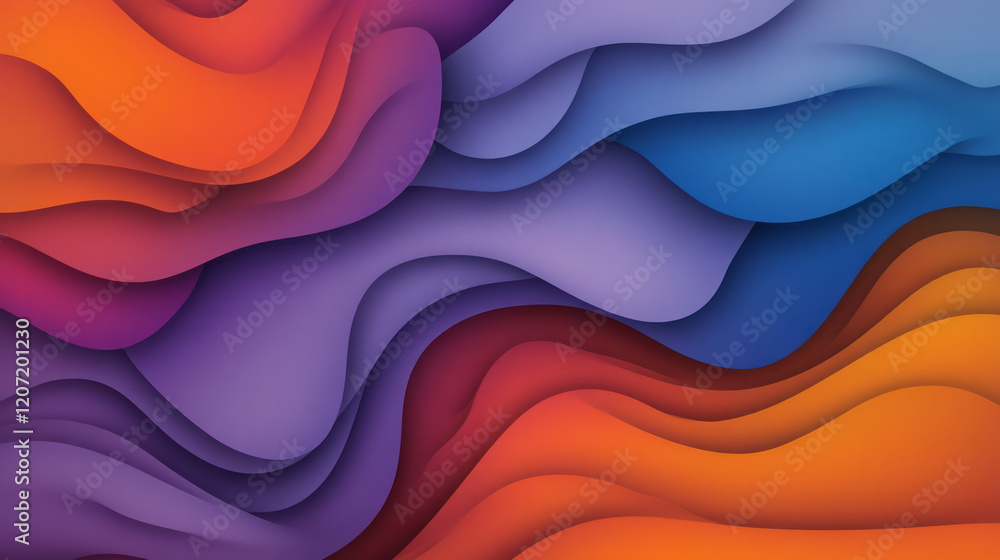 Poster a captivating abstract design with intertwined wavy patterns in deep purple and bright orange gradie