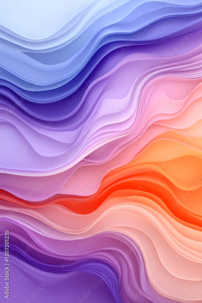 Poster an abstract wavy background featuring cascading purple and orange gradients, symbolizing fluidity an