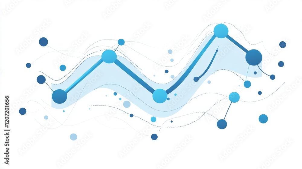 Poster a simple line graph with a dotted trend line in blue on a white background, with subtle shadows for 