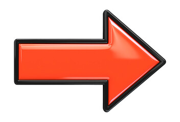 3D red arrow icon pointing right isolated on a white or transparent background