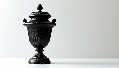 Elegant black urn with copy space for memorial designs