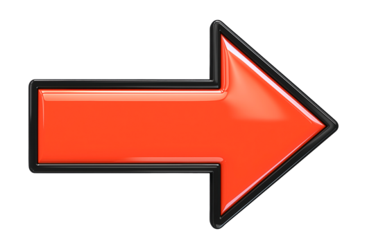 3D red arrow icon pointing right isolated on a white or transparent background