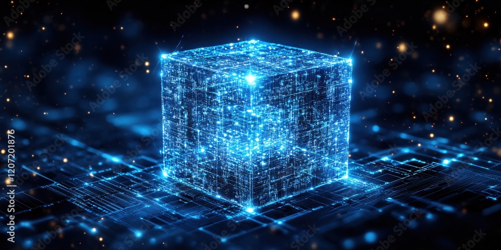 Poster glowing digital cube abstract technology data network concept