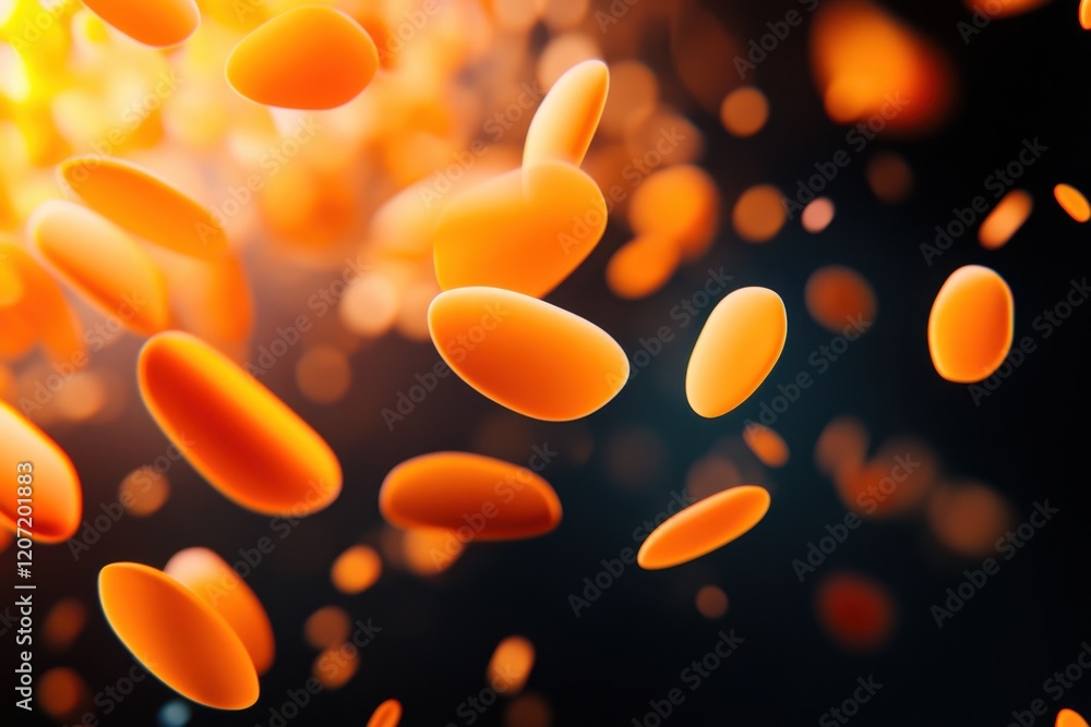 Poster vibrant orange particles floating against a dark background creating an ethereal effect