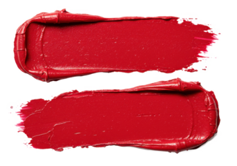 Two thick strokes of red lipstick, isolated on white background