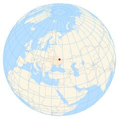 Map showing the location of the city Kharkiv in Ukraine (Eastern Europe) on the earth globe. © TipTopMap