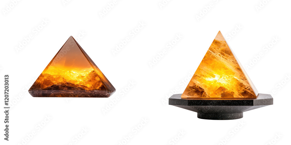 Poster glowing crystal pyramids with intricate light reflections create mystical ambiance