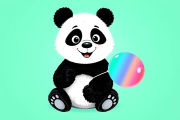 Obraz premium Smiling panda holding rainbow balloon for birthday beautiful cartoon illustration