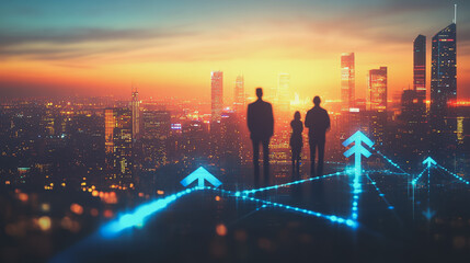 abstract professional business team people connection of line from nail node to node on Smart digital cityscap and skyline background , Innovation networking concept