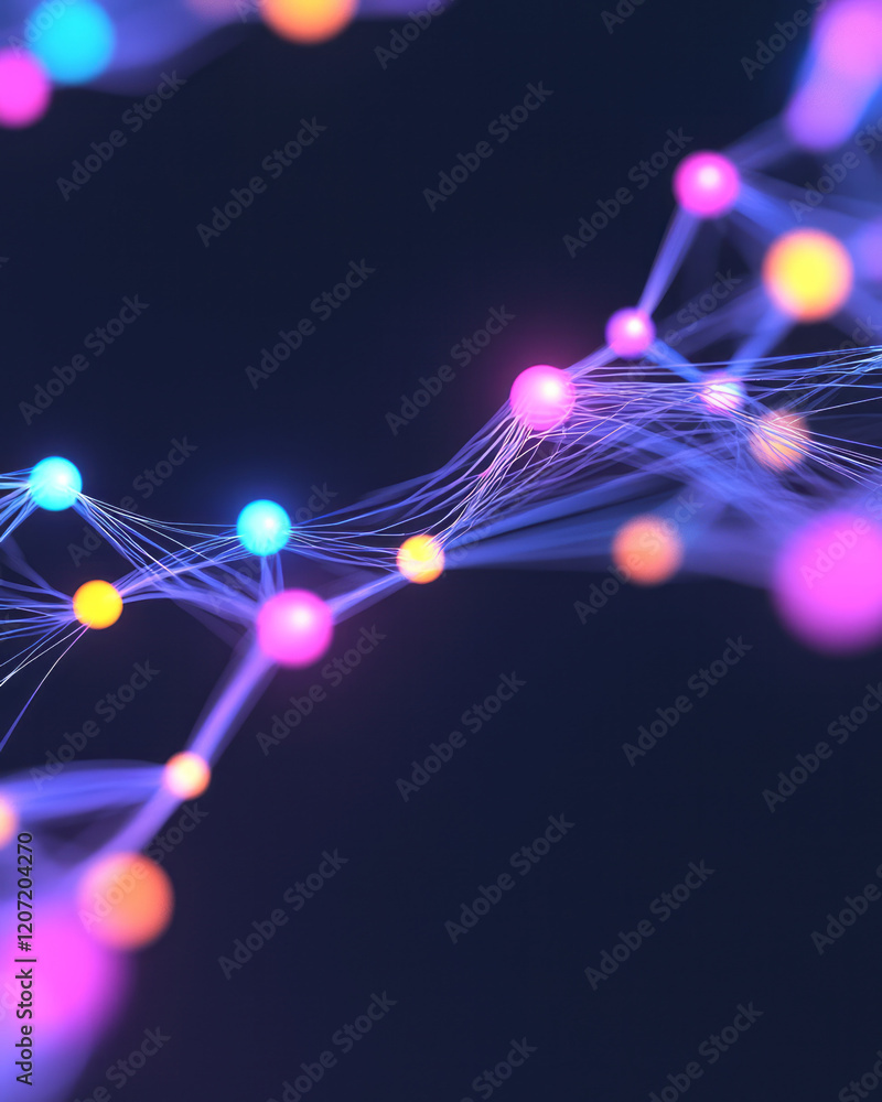 Poster a vibrant digital network visualization with nodes and connections representing system integration,