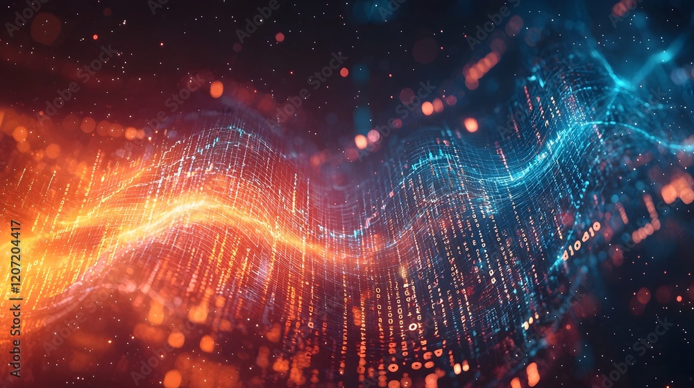 Poster futuristic digital financial data visualization background with dynamic intertwined market trends an