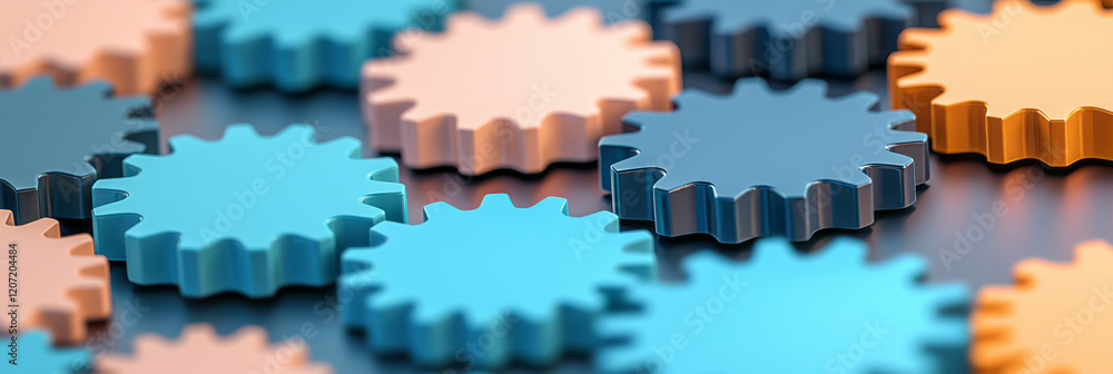 Poster a dynamic image of gears interlocking in motion, representing the integration of processes and syste