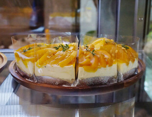 Mango cake sliced ready for eat