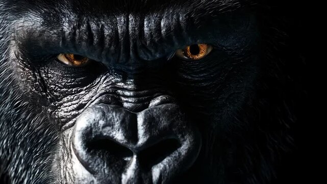 close up of angry gorilla eyes