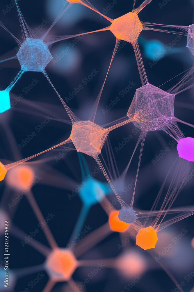 Aufkleber an abstract 3d grid structure with vibrant colors and intricate connections, symbolizing a digital n
