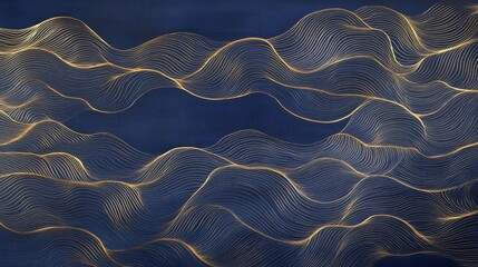 A textured surface with fine, wavy lines in subtle gold on a rich navy background, giving a luxurious feel to the intricate pattern