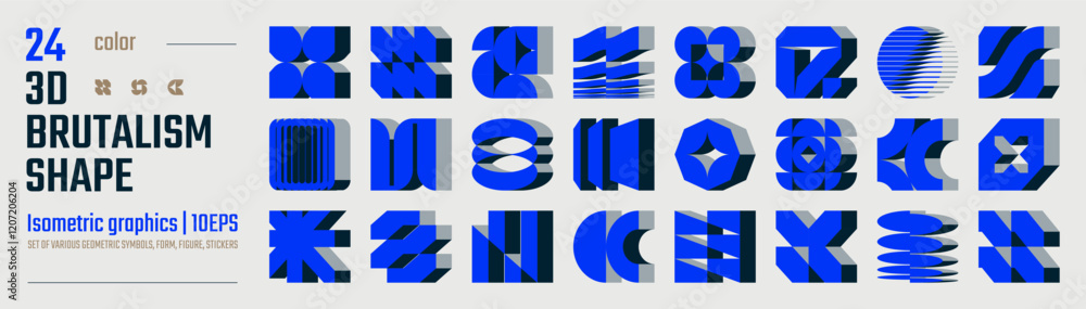 Poster 3d color postmodern abstract geometric graphic elements, brutalist vector shapes, refraction and dis