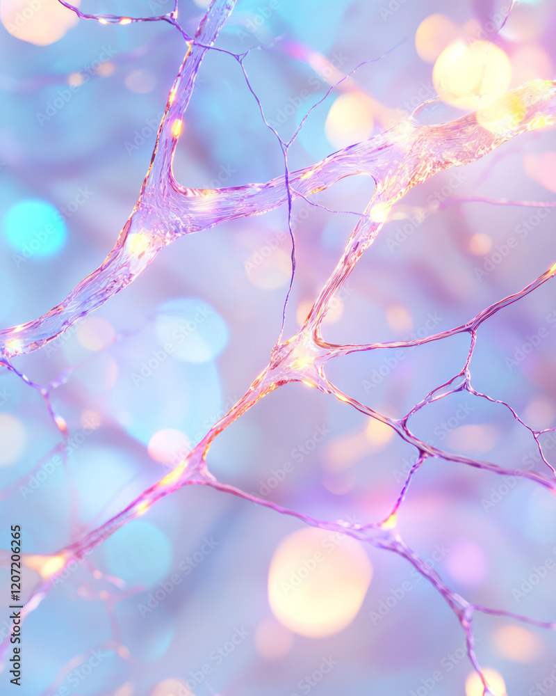 Poster a creative visualization of a neural network with complex pathways and glowing nodes in a soft blue 
