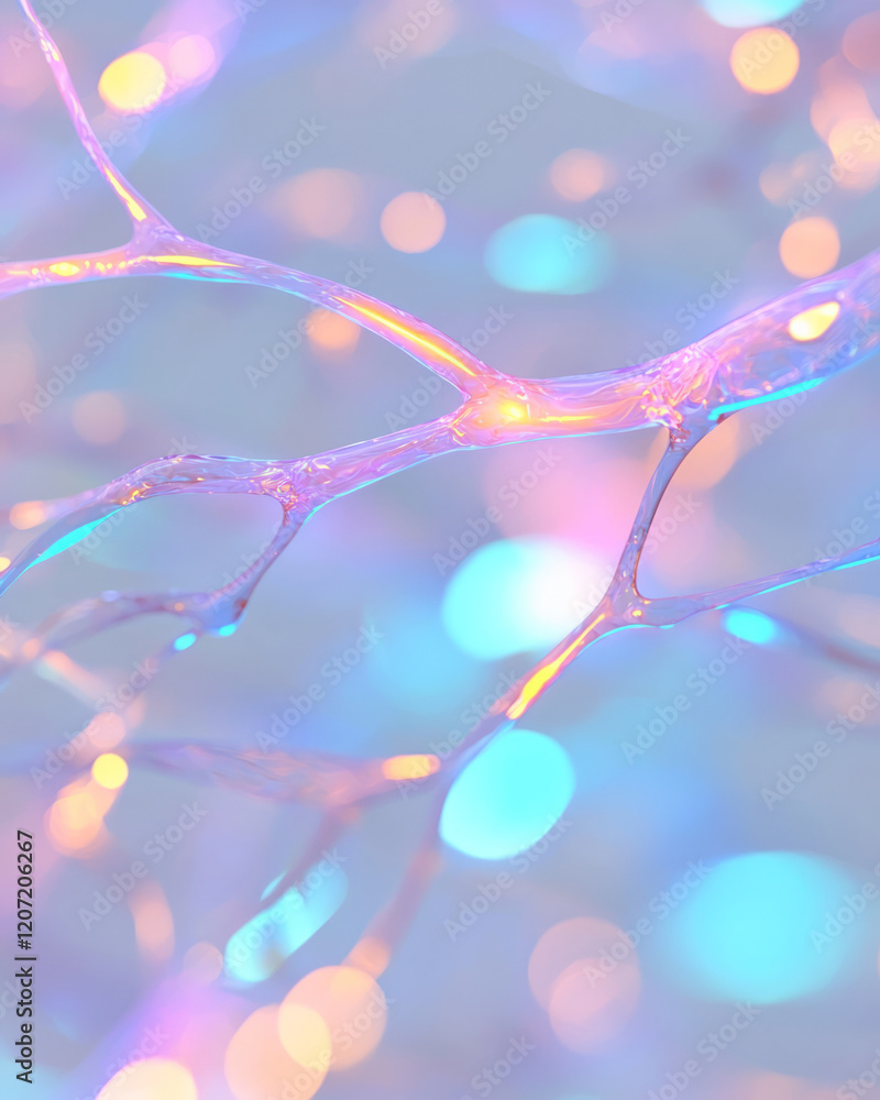 Poster a creative visualization of a neural network with complex pathways and glowing nodes in a soft blue 