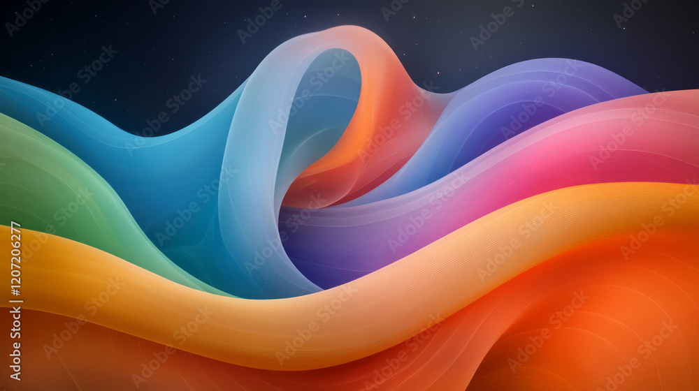 Poster an artistic representation of a technological network, using flowing curves and dynamic geometric pa