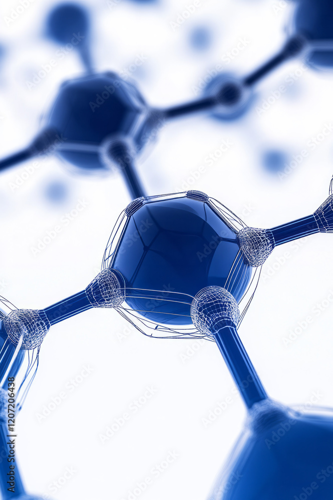 Poster a close-up of a molecular-style network structure, featuring hexagonal nodes and fine interconnected