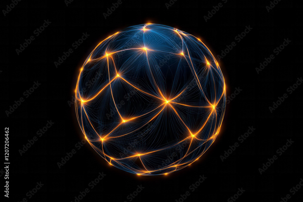 Aufkleber a creative 3d rendering of a spherical network with intricate interwoven connections and glowing edg