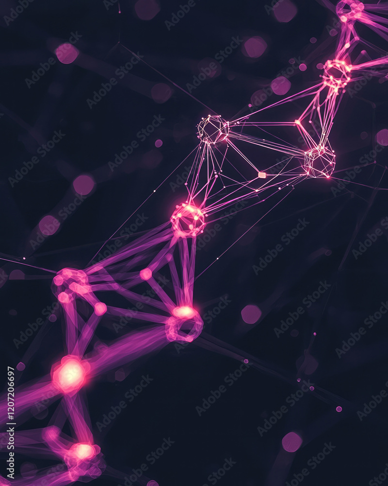 Poster a futuristic concept of a blockchain network, featuring a glowing lattice with intricate geometric p