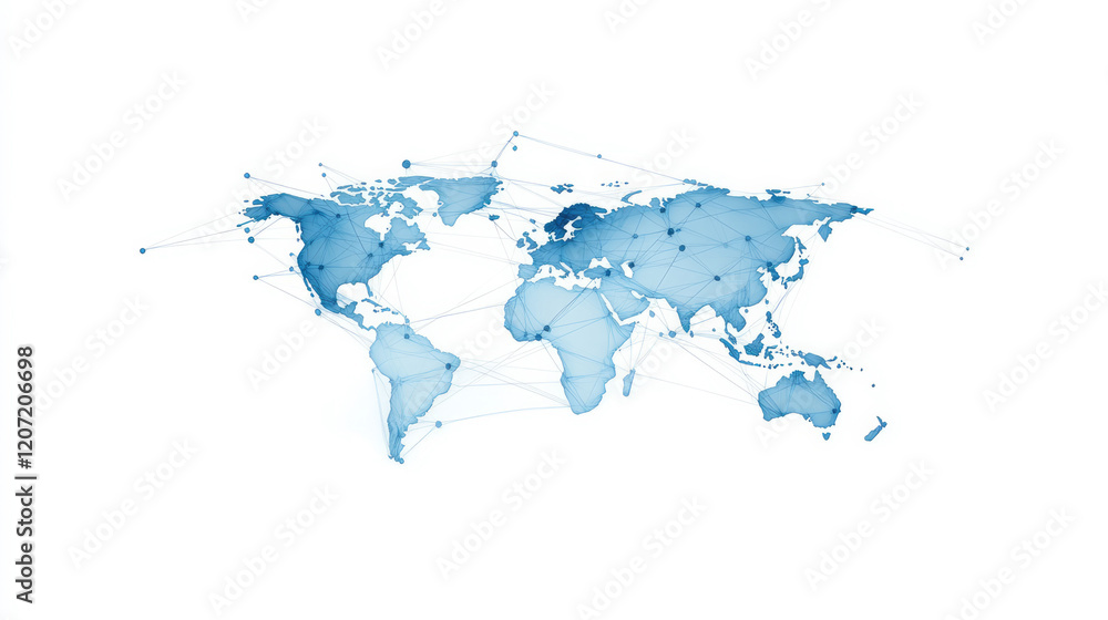 Poster a vibrant rendering of a global network with curved lines connecting points across a 3d globe,