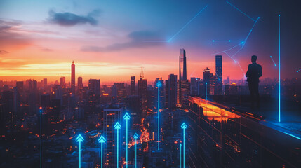 Fototapeta premium abstract professional business team people connection of line from nail node to node on Smart digital cityscap and skyline background , Innovation networking concept