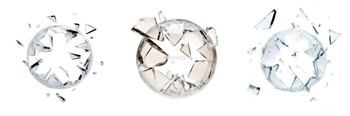 Shattered crystal spheres with glistening shards create dynamic visual impact