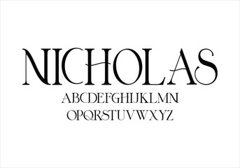 Nicholas font for logo and headline. Isolated vector typeset