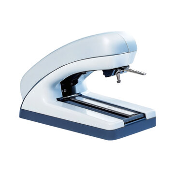 Stapler with an open loading tray, isolated on a white background.