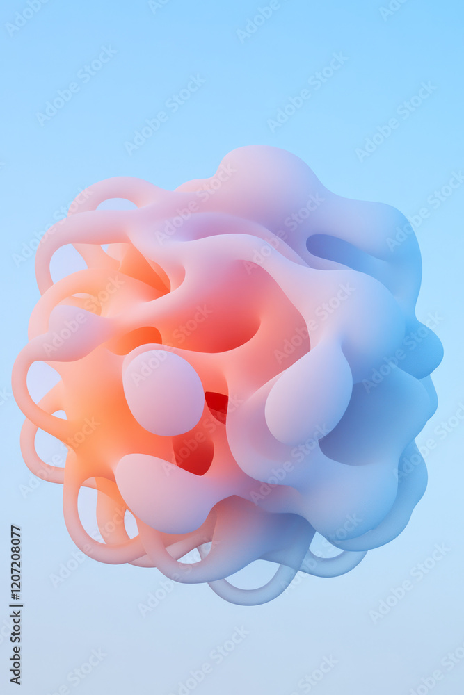 Poster an artistic abstract 3d sphere featuring irregular perforations and vibrant gradient colors, emphasi