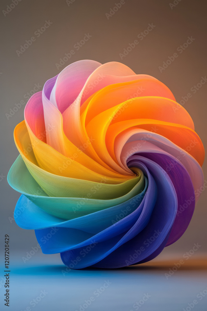 Poster a vibrant abstract 3d sphere with layered perforations and dynamic color transitions, emphasizing de
