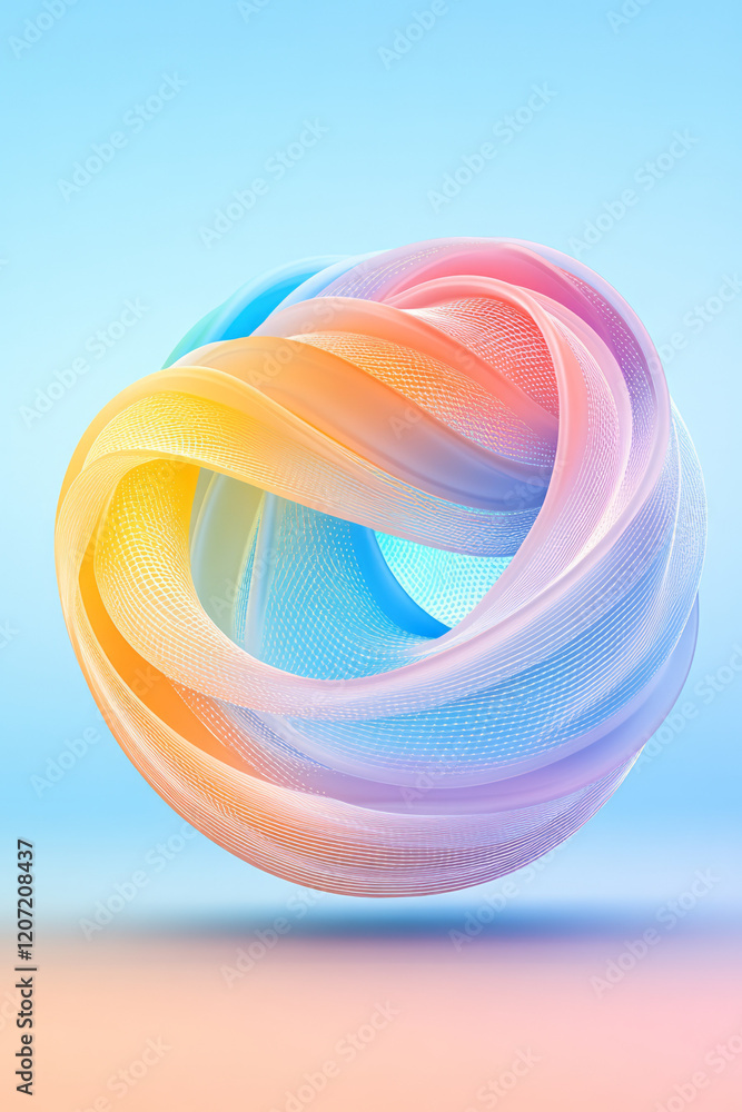 Poster a vibrant abstract 3d sphere with layered perforations and dynamic color transitions, emphasizing de