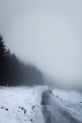 Ice road on the mountains after snow storm