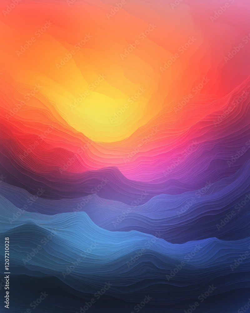 Poster a captivating abstract sunset with rich gradient colors and intricate ripple textures, enhancing the