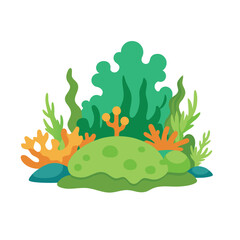 Green aquatic moss coral reefs isolated flat vector illustration on white background.