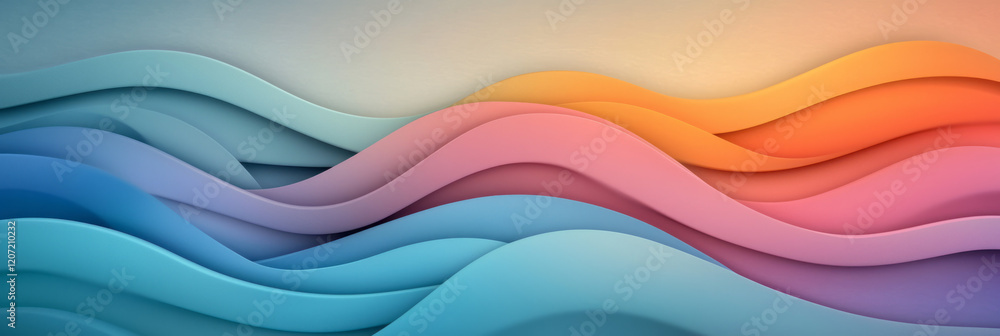 Poster a sophisticated abstract gradient sunset with layered ripple textures and a blend of vibrant and mut