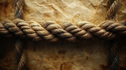 Fototapeta premium Intertwined Thick Ropes on Aged Parchment Background