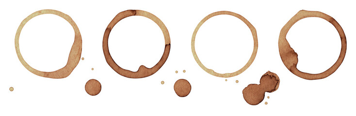 coffee stains, rings, splatters, stains on transparent background, isolated, extracted, png file