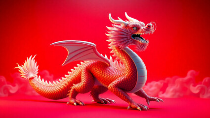 AI generative. Design of dragon illustration red gold on red background. Element design for chinese new year background. 25