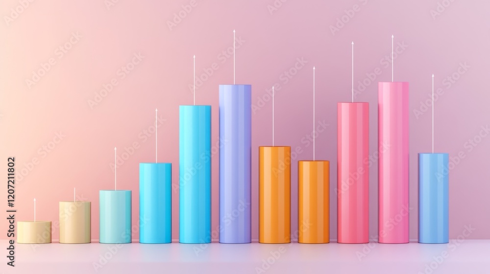Aufkleber a vibrant stacked bar chart displaying diverse financial data in bright colors, positioned on a ligh