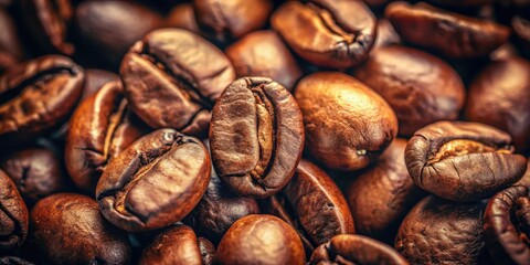 Obraz premium Rich, dark roasted coffee beans up close, showcasing their textured, vintage appeal.