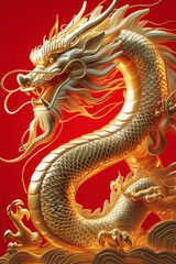 Obraz premium AI generative. Design of dragon illustration red gold on red background. Element design for chinese new year background. 39